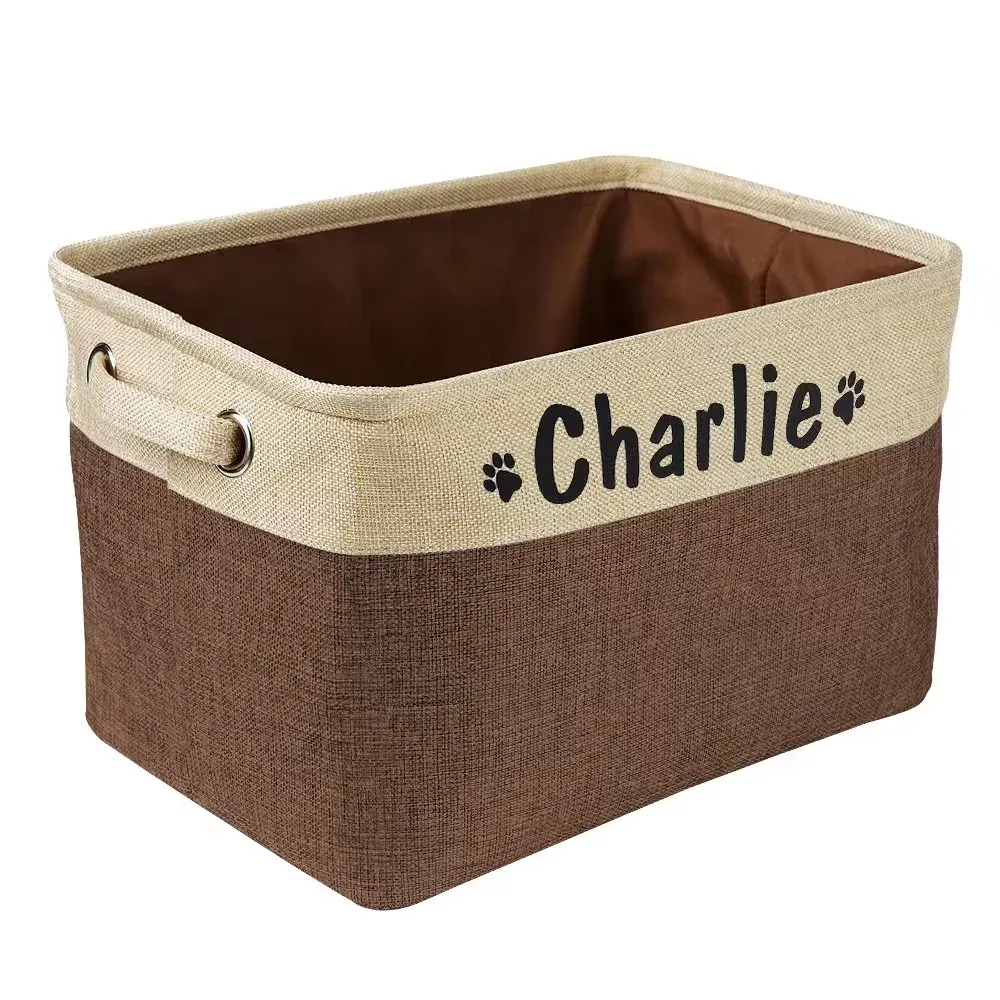 Toys Collapsible Dog Toy Storage Basket Bin med personligt husdjurs namn Rectangular Box Chest Organizer för hundklädertillbehör