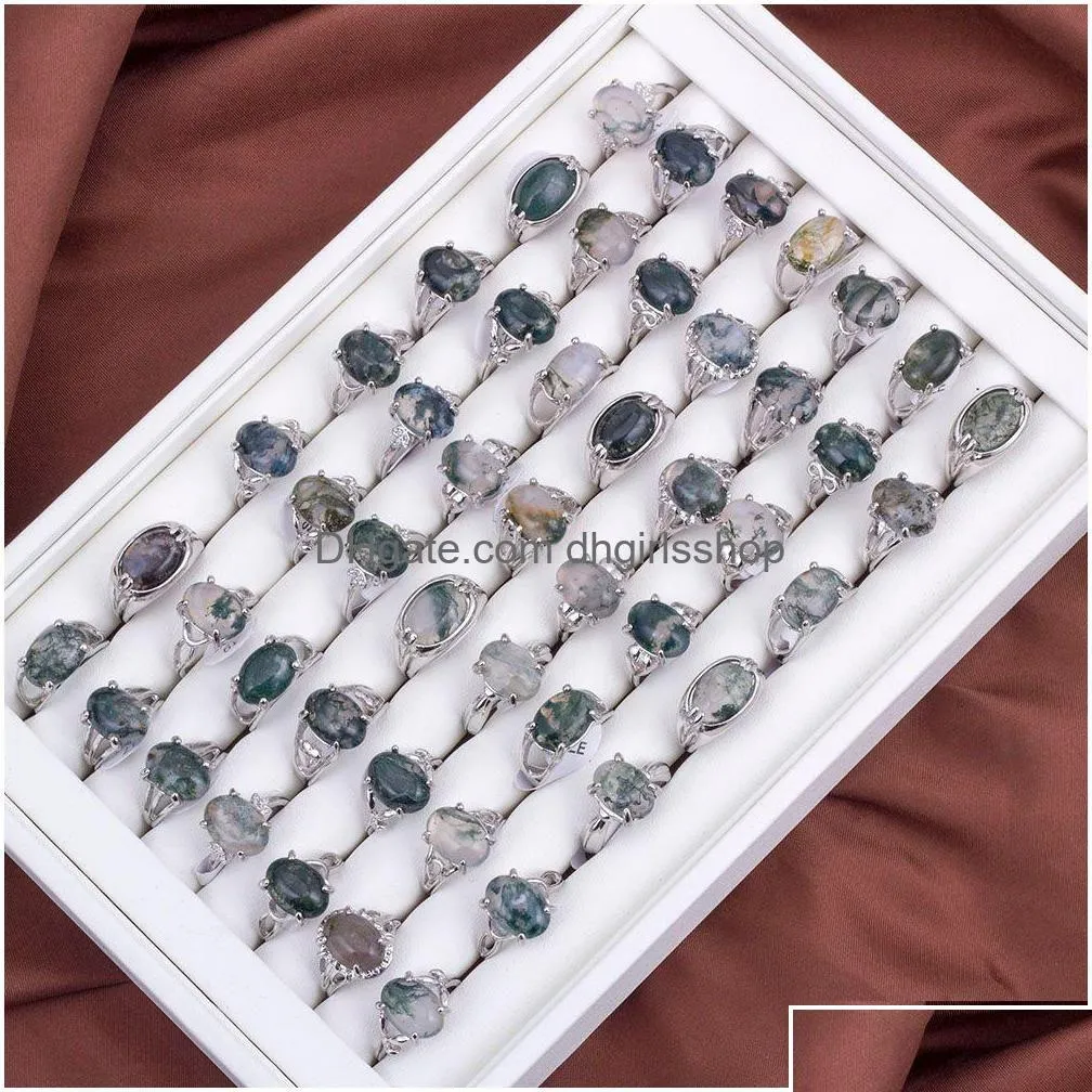 Band Rings Band Rings Mix Lot Natural Water Stone Womens Ring Fashion Jewelry Bague 50Pcs/Lot Wholesale Party Gift Drop Delivery Otmzk Dhtr8