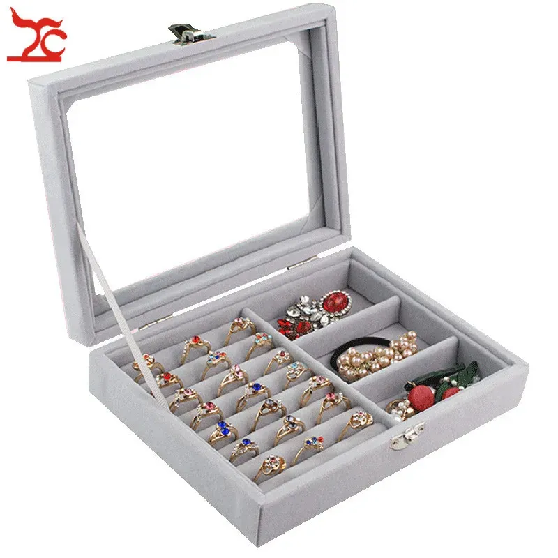 Premium Velvet Earring Box Organizer - Glass Display Tray for Rings ...
