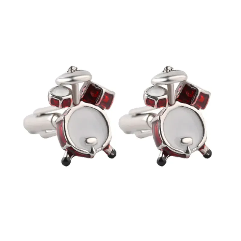 Links Música vintage Drum Cufflinks Novo 3D Red White Drum Cufflinks para jóias de casamento de festa de camisa francesa masculina para homens Idéias de presente