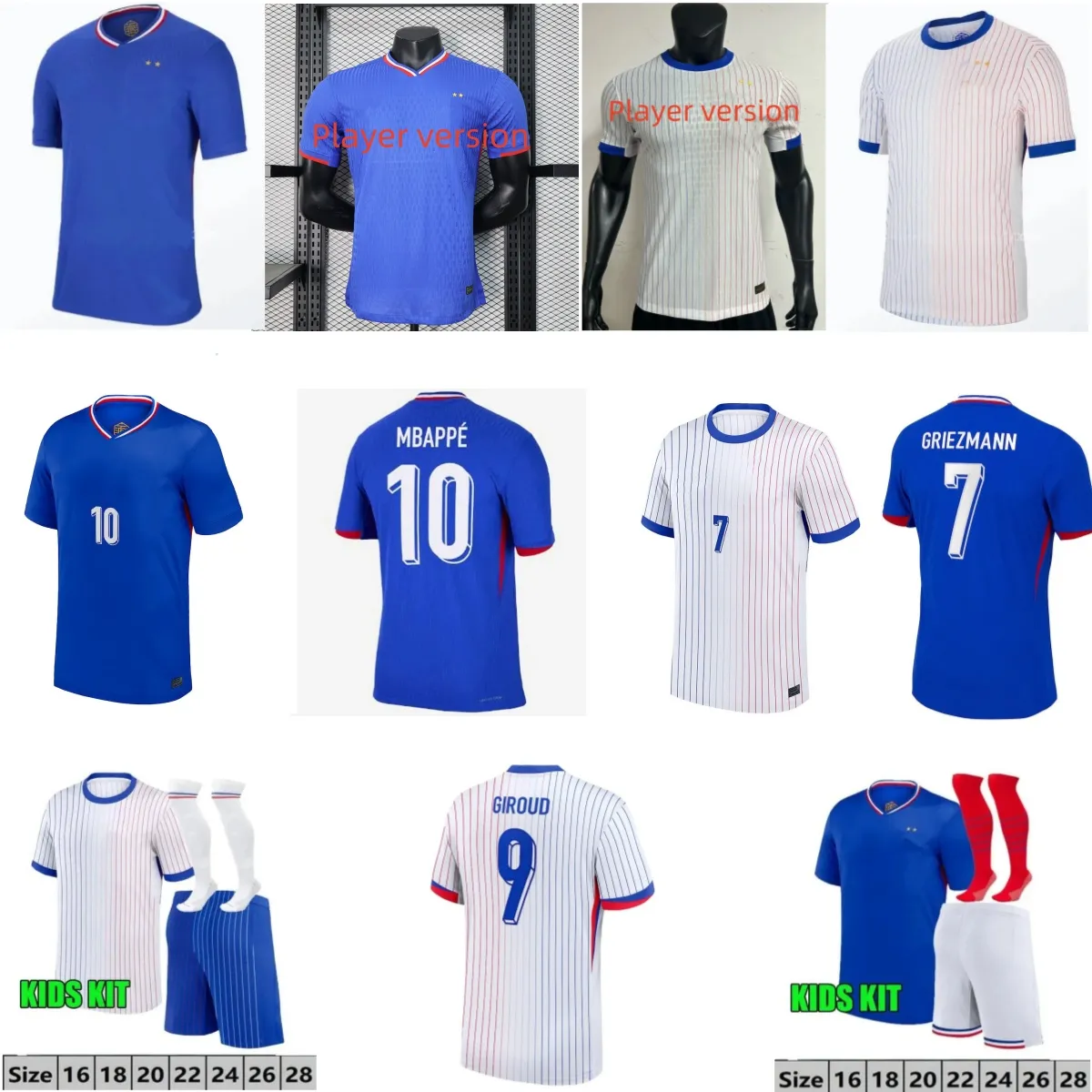 Yeni Model 1: 1 2024 25 Giroud Fan Oyuncusu Fransız Futbolu Jersezmann Benzema Jersey Mbappe Saliba Pavard Kante Mailot de Ayak Equipe Kit Jersey Futbol Gömlek H ome Çocuklar