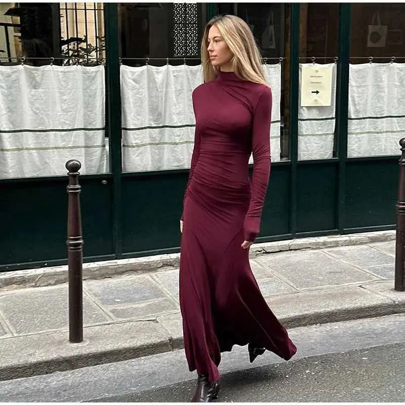 shoe color for burgundy dress Women clothing autumn wool textured Knit long Burgundy dress with long –  MARTA MODA