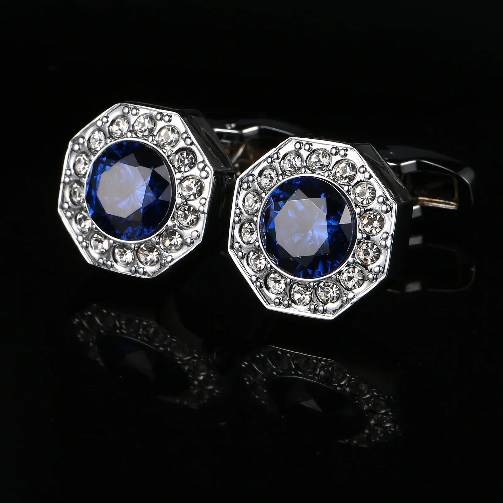 Links High Quality Blue Crystal French Shirt Cufflinks For Father Gifts Men's Rhinestones Buttons Wedding Groomsmen Farors Jewelry