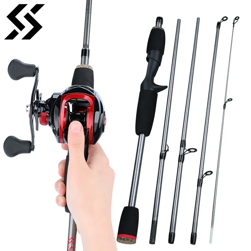 Accessories Sougayilang Lure Fishing Combo 5 Section Glass Fiber Lure Fishing Rod and 7.1:1 Gear Ratio Ultra Light Weight Baitcasting Reel