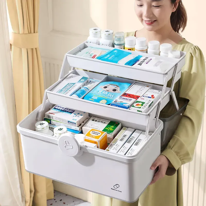 BINS HOME LAGRING BOX Stor kapacitet Portable Medical Organization First Aid Kit Tool Box med handtag Multi Layer Home Classification