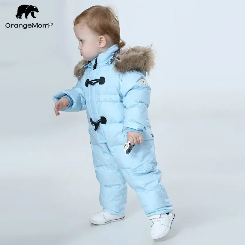 Coats Orangemom Tumpsuit Kids Winter Baby Snowsuit + Nature Fur 90% kaczki dla dziewcząt Park Winter Park dla chłopców kombinezon