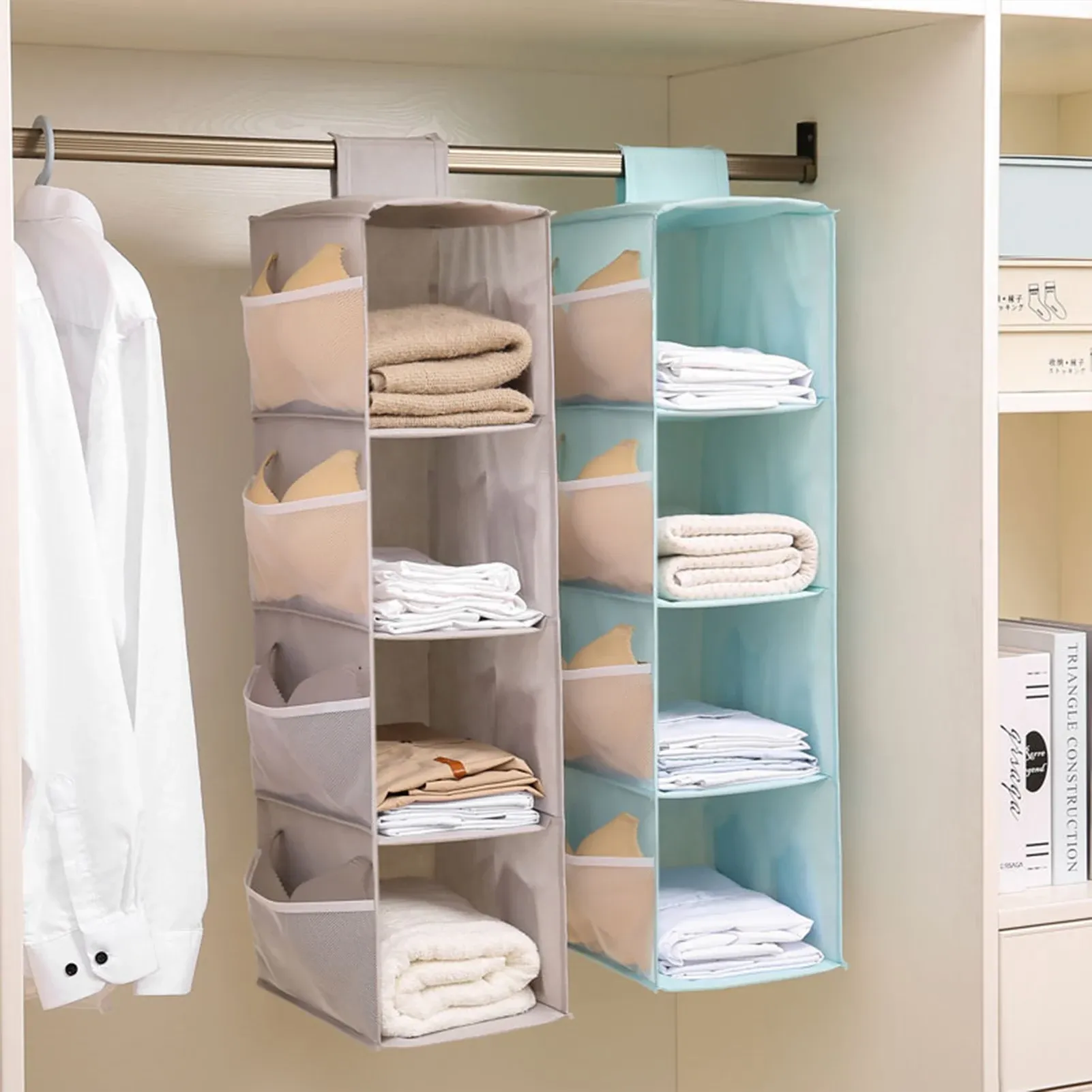 Стойки тканевые полки с боковыми карманами оксфордская одежда для тканевой одежды для хранения хранения шкаф