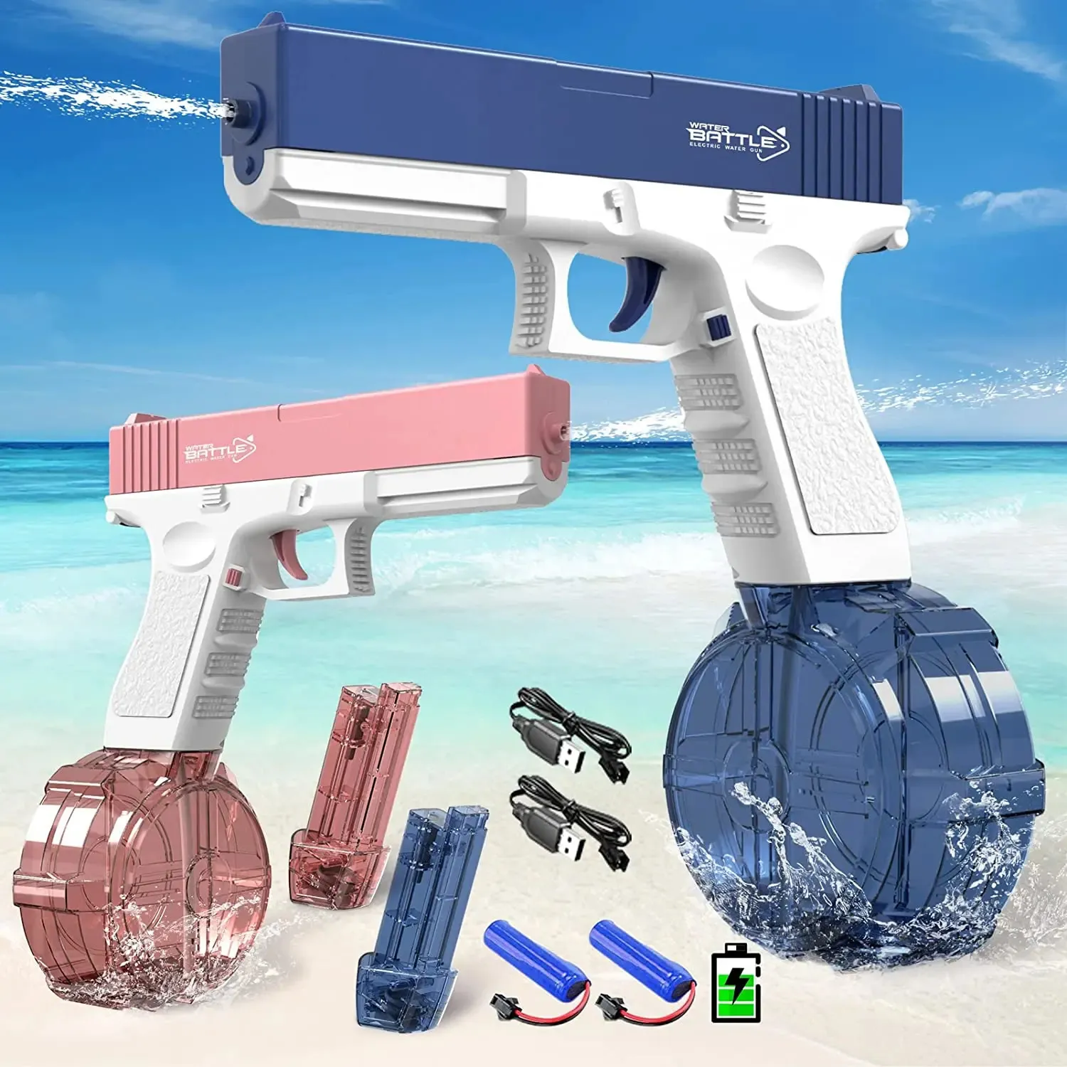 Summer Glock Water Gun Electric Pistol Shooting Toy Automatic Outdoor Beach Guns for Kids Boys Girls Взрослые 240420