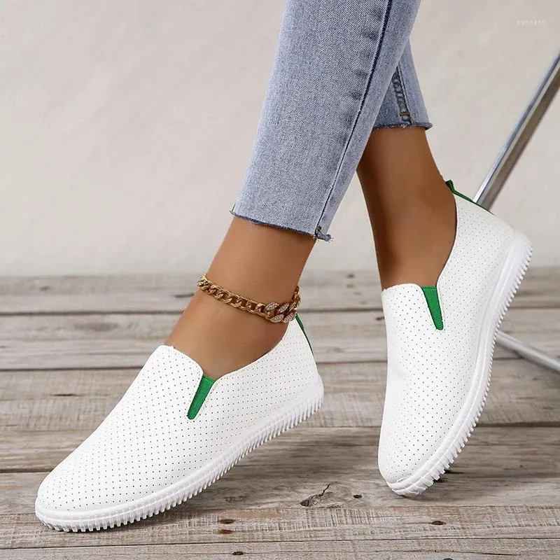Casual Shoes Spring Summer Women's Flat White Pu Leather Slip On Woman Bekväm mjuk enda loafers för kvinnor