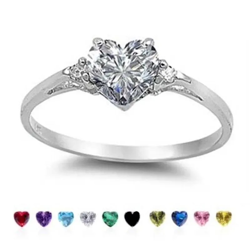 Bands Hitan Mood Ring avec un design coeur charmant Brilliant CZ Prong Cadre Silver plaqué Meilleurs anneaux de cadeau du Nouvel An de Noël pour les femmes