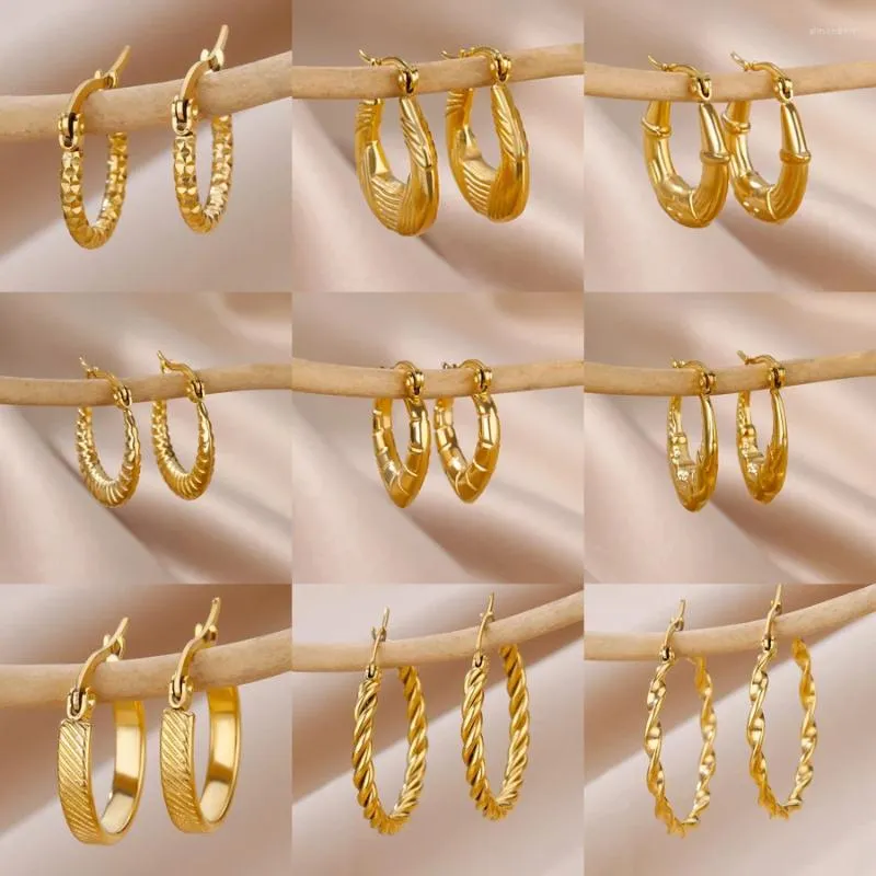 Kolczyki obręcze stal nierdzewna dla kobiet złota kolorowy okrągły vintage elegancka impreza para biżuterii ucha Aretes mujer