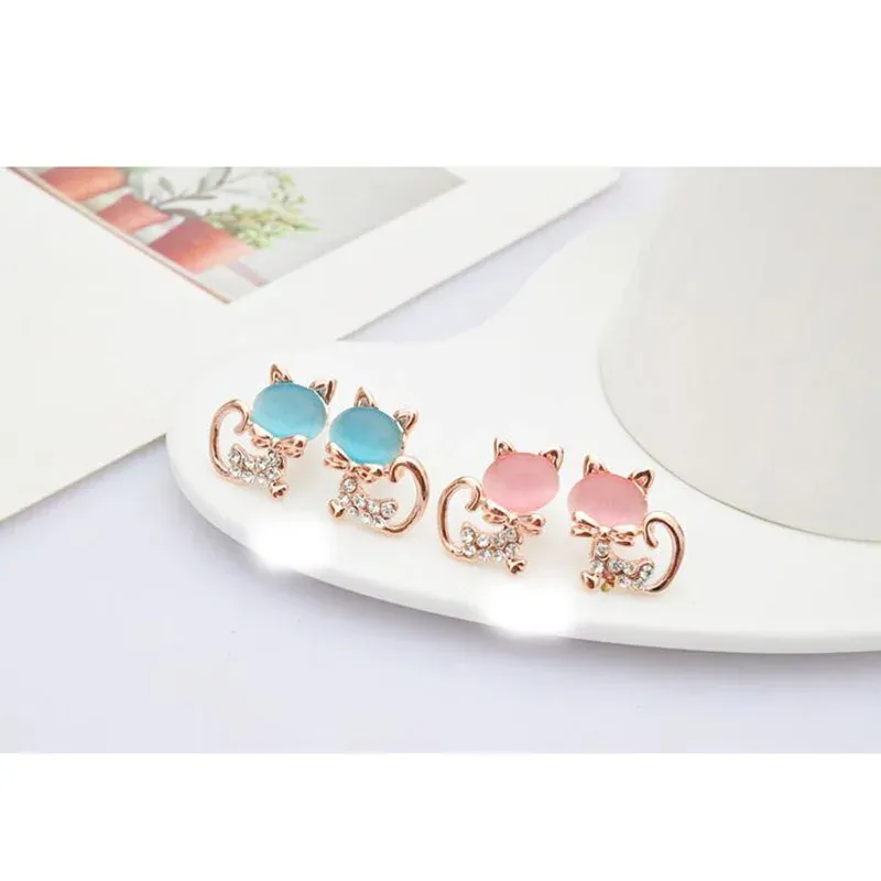 Brincos Grace Jun Korea estilo moda shinestone opala clipe de gato pequeno em brincos para meninas festas casamentos de luxo sem brincos perfurados