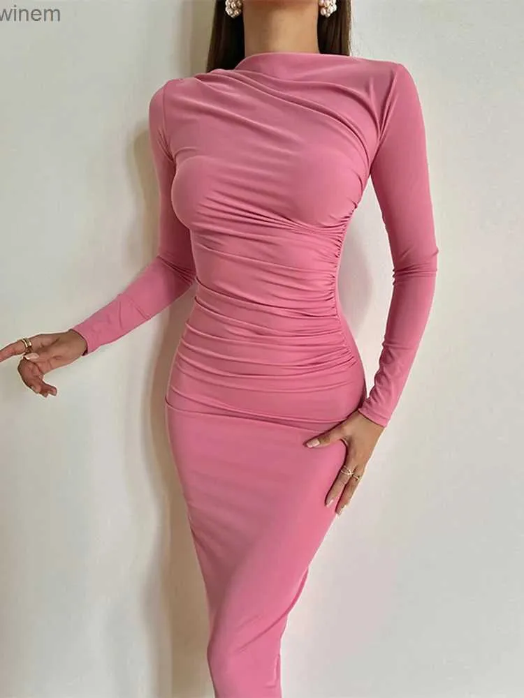 Urban Sexy Dresses Dulzura 2024 Summer Women Long Sleeve Ruched Midi Dress For Women Bodycon Sexy Streetwear Party Club Outfits Evening BirthdayL2404