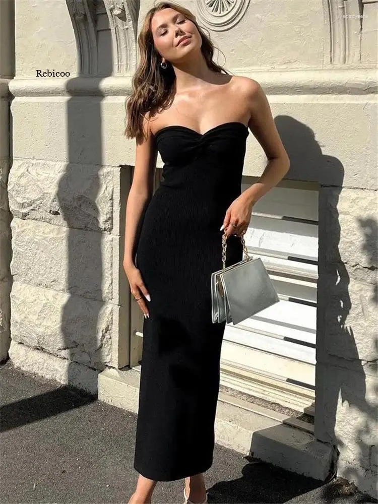 Summer Off Shoulder Maxi Dress Strapless Knit Bodycon Dress For