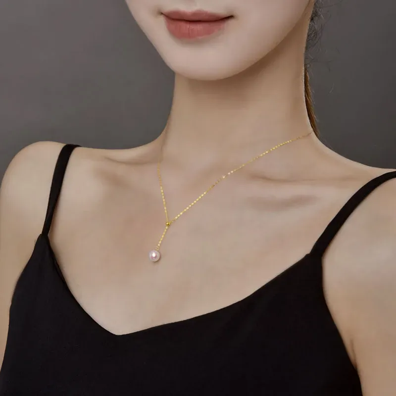 Kettingen nimf echt 18k gouden sieraden natuurlijke zoetwater parel hanger ketting pure au750 o ketting voor vrouwen rond fijne merkgeschenken x578