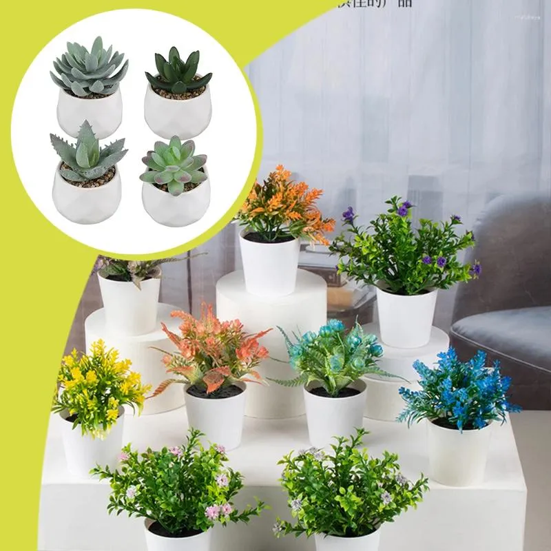 Flores decorativas 4Pieces Decoração natural da planta artificial para espaços internos e externos Suplever Suculentas em vasos