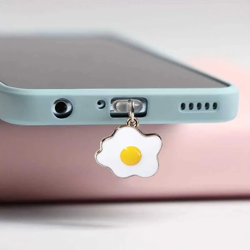 Cell Phone Anti-Dust Gadgets Mobile phone dust plug alloy poached egg fried egg pendant universal dust plug for mobile phones Y240423