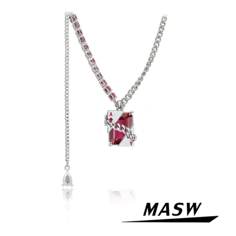 Halsketten Masw Original Design Rotes Kristall Anhänger Halskette für Frauen Geschenke Persönlichkeitsstil Ein Schicht Ketten Halskette Mode Schmuck