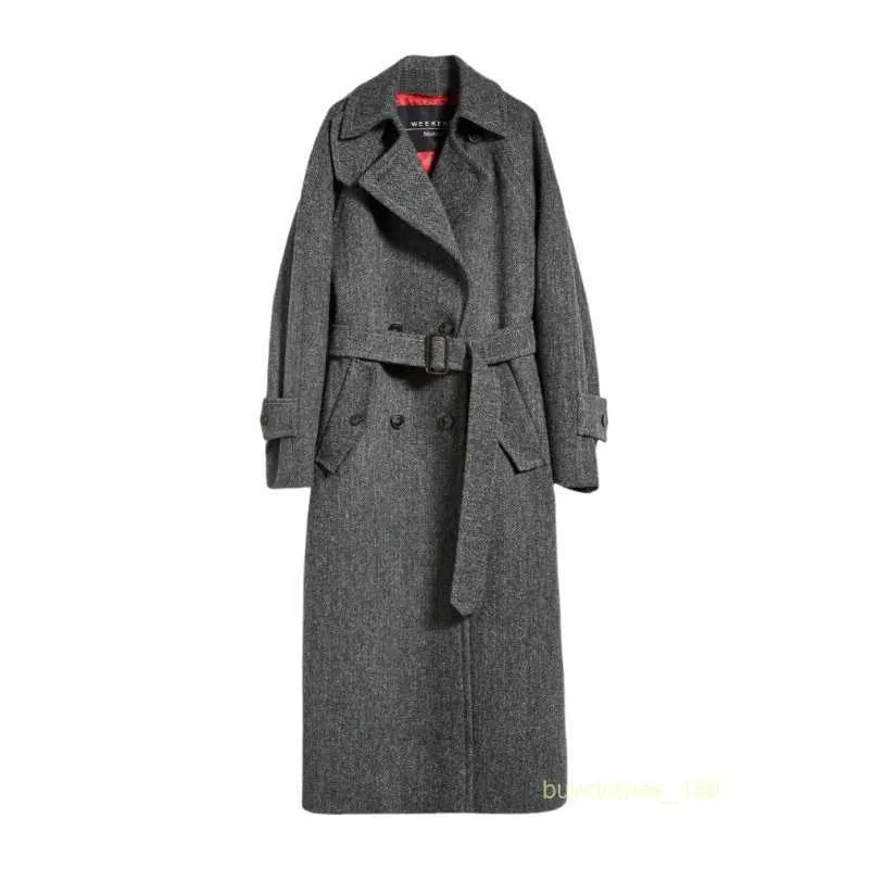 Manteau de manteau en cachemire manteau de luxe Max Maras Womens classique décontracté gris foncé pure pure boucle à poitrine à poitrine