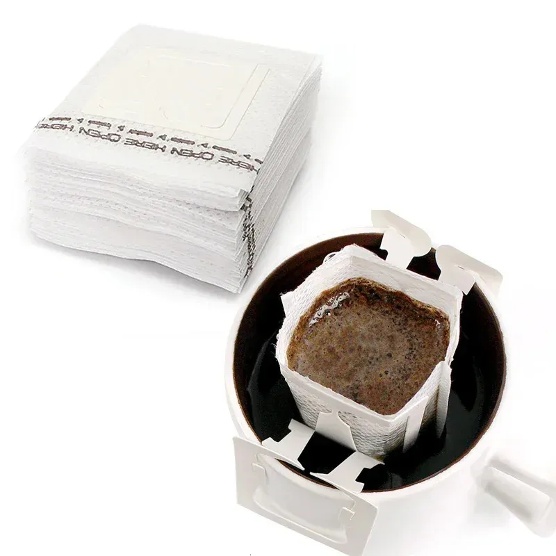 2050100pcs kaffefilter papperspåsar engångs droppväska handtag hängande öron espresso tillbehör teverktyg 240416