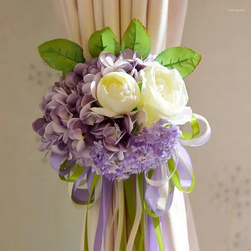 Decorative Flowers 1pcs Curtain Bouquet Knot Rose Flower For Wedding Groom Bride Room Ornament