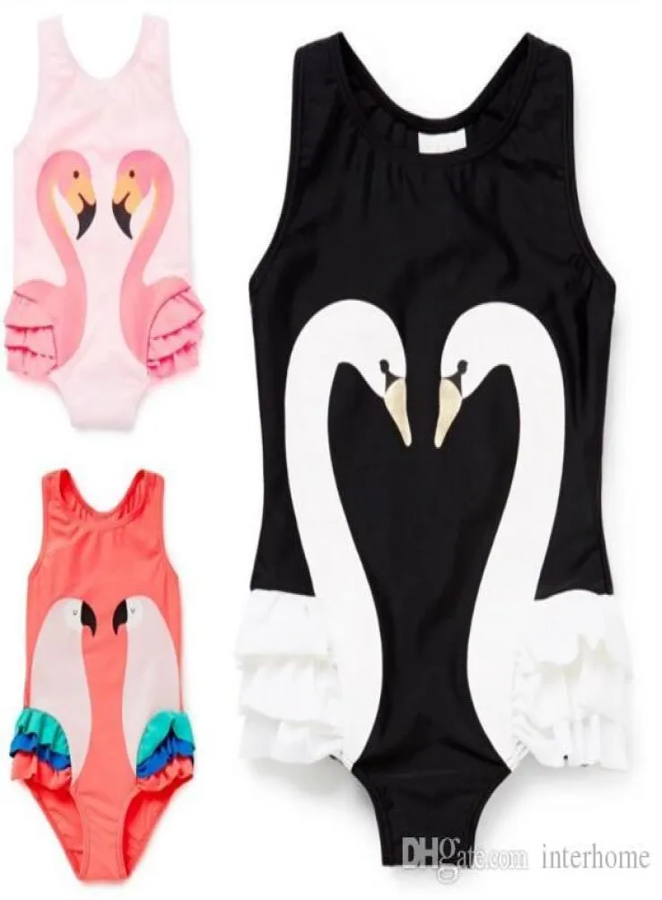 INS Swimwear Flamingo Swan Bikini Girls Girls OnePieces купальник мультфильм купальный костюм Дети Прекрасный попугай Flamingo Ruffled Kids Baby Clo3704815
