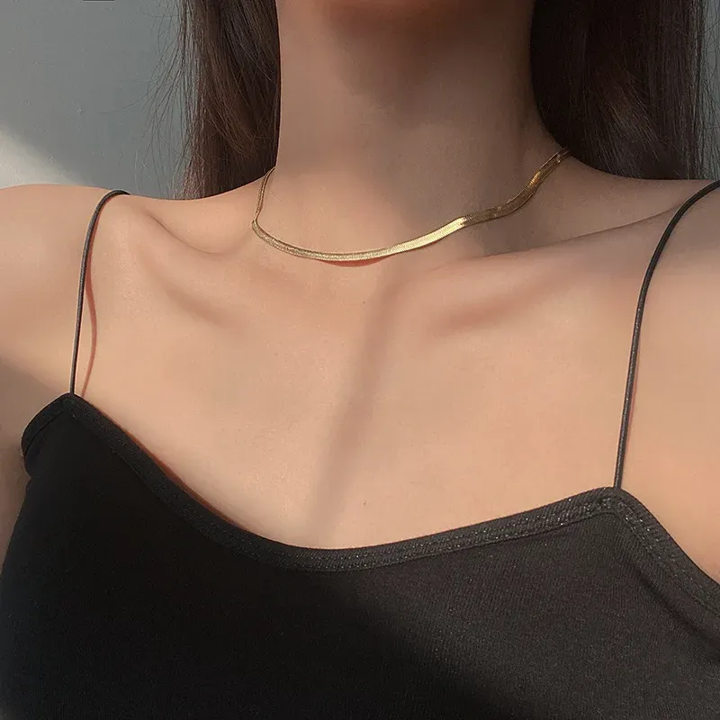 Halsband Punk Flat Blade Snake Link Chain Choker Halsband Guld Silverfärg Rostfritt stål Neckkedjor för kvinnor smycken Chocker 2023