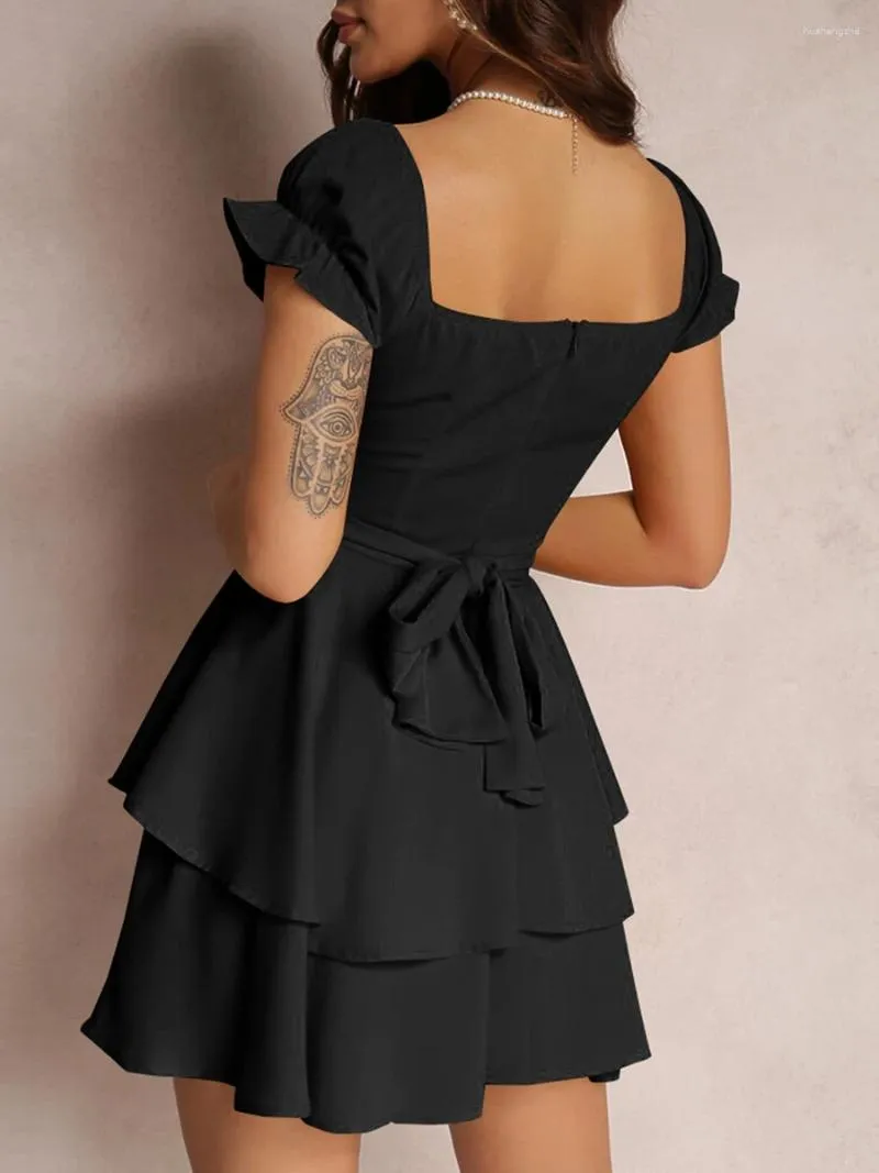 Casual Mini A-Line Dress for Juniors Summer Cotton Square Neck Flutter  Sleeves Solid Color from Dhgate Basic & Casual Dresses - price 45.25