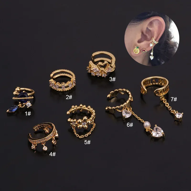 Ohrringe neue 1pc einstellbare CZ Ohrmanschette ohne stiercing Conch Manschettenohrring mit Kettenhilfe Helix Knorpelschild gefälschter Piercing -Schmuck