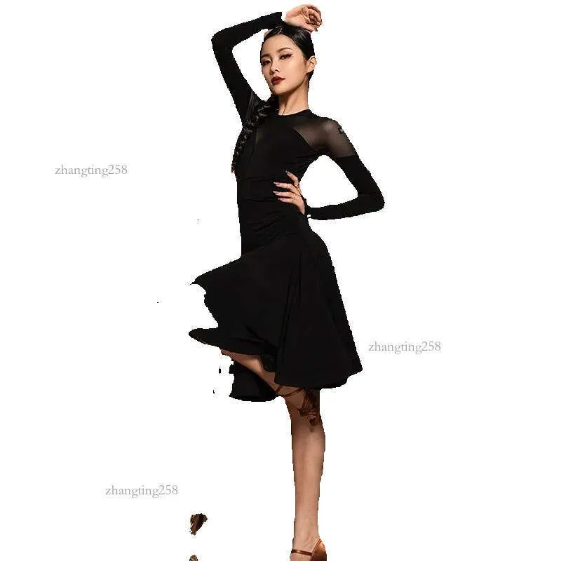 Womens Black Mesh Panel Latin Dance Dress With Long... From Zhangting258,  $68.77 | DHgate.Com