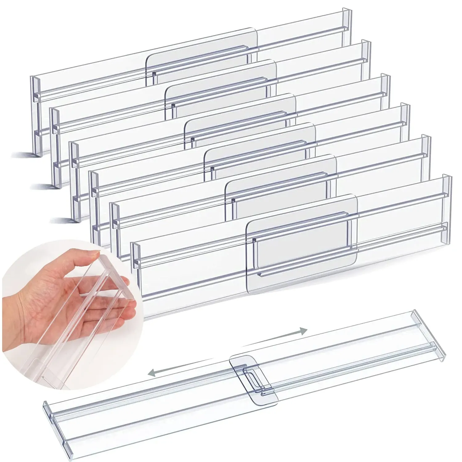 Szuflady 4/6/8pcs Drivers Dividers Organizator Rozbudowywa się szuflady kuchenne przezroczyste separatory szuflady do przyborów odzieżowych Makeup Office