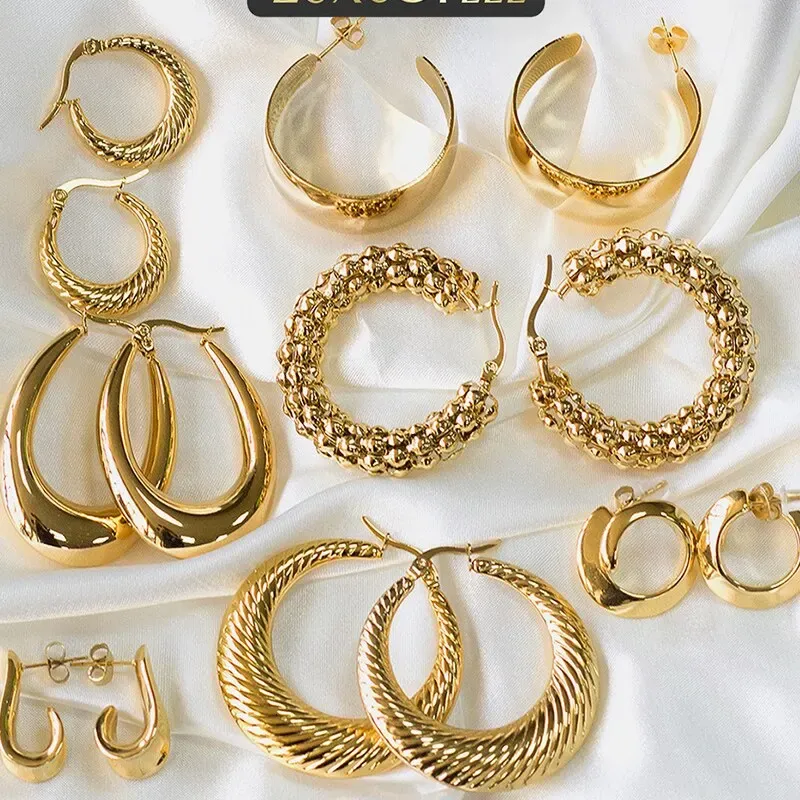 Örhängen ny design hoop örhänge set mode smycken guld pläterad vriden metall runda geometriska örhängen elegant kvinna dagliga tillbehör