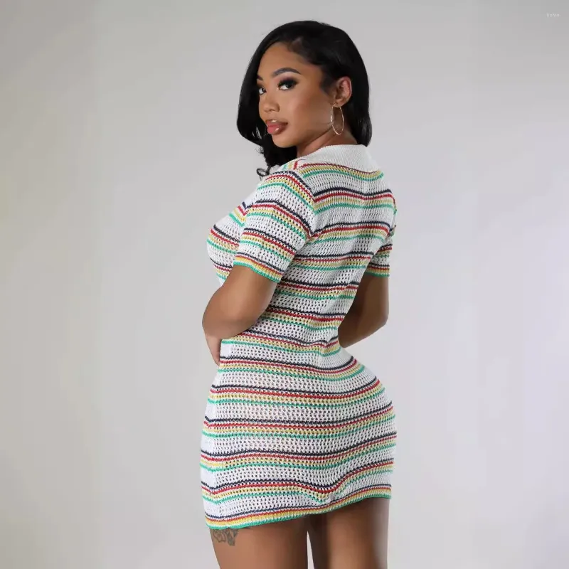 Knitted Slim Fit Kaftan short sleeve dress for Women - Perfect for Beach Outings and Swimming