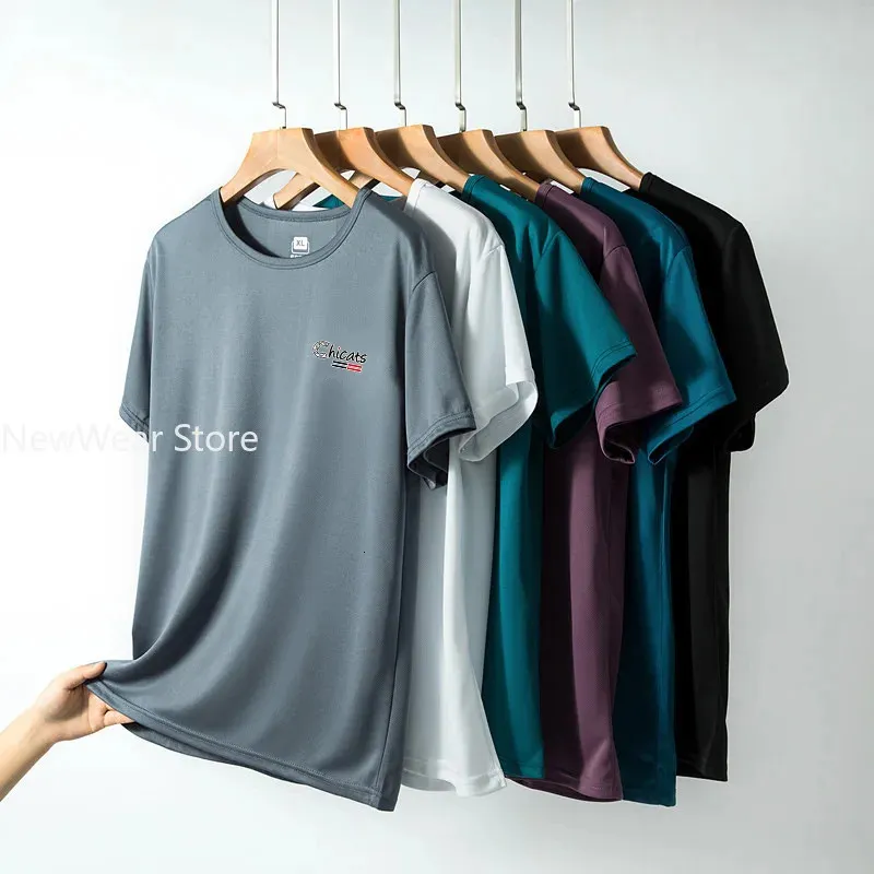 Summer Ice Silk Tshirt Mens Cold Short Sleeve Oneck Stretch Quickdrying Breathable Sports Shirt T Men 240411