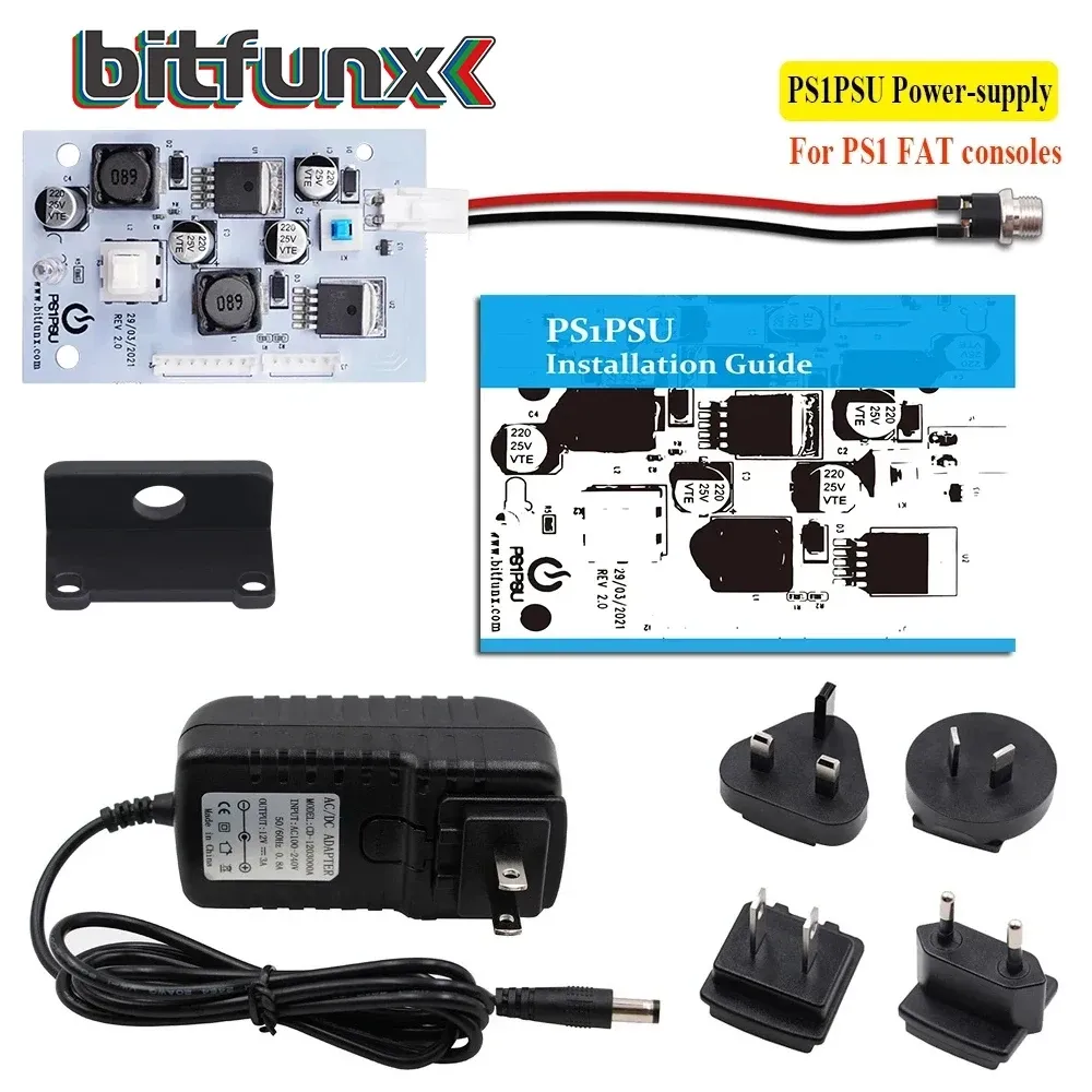 Accessoires Bitfunx PS1PSU V2.0 Remplacement de l'alimentation 12V pour PS1 Consoles de jeu rétro Consoles de jeux vidéo