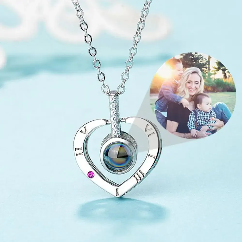 Halskette 925 Sterling Silber Custom Photo Halskette Personalisierte Projektion Liebe Anhänger Halskette für Frauen Mutter Frau Schmuckgedenkgeschenk Geschenk