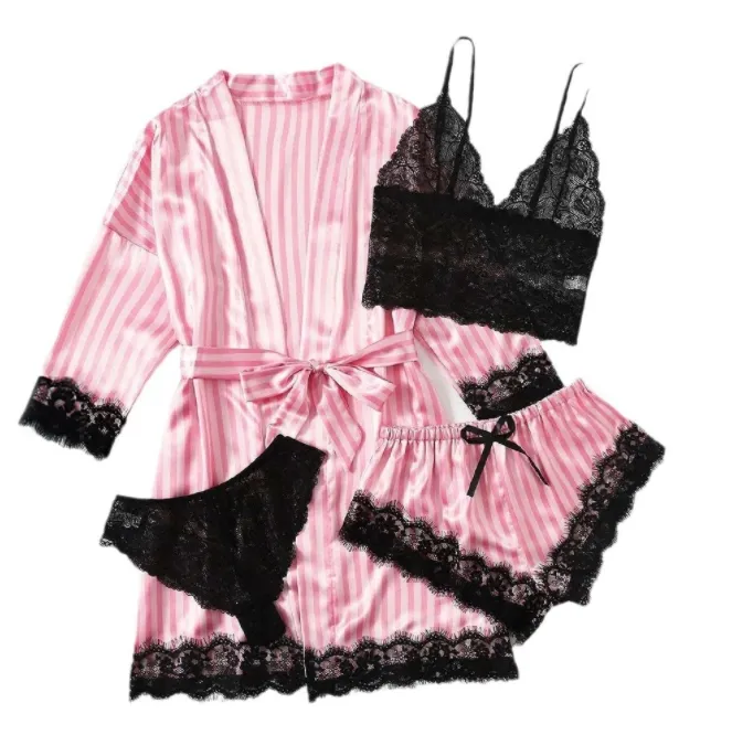 Zomermode voor dames en comfortabele nachtkleding Lace satijn met zijden slaapkleding gewaad sexy pyjamabroek thuiskleding