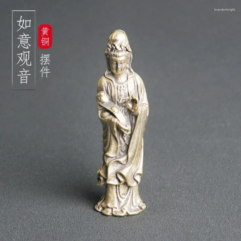 Orecchini di collana impostati in ottone puro Ruyi Guanyin Statue Tabletop Nanhai Bodhisattva Adorazione Buddha Scultura Arte moderna