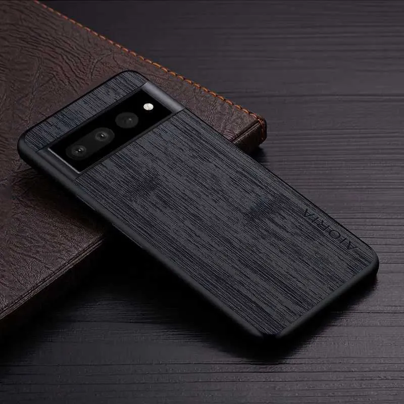 Pixel 7 Pro 7a Funda Bamboo Wood Pattern Leather New Phone Cover Luxury Coque for Pixel 7 Case Capaの携帯電話ケースケース