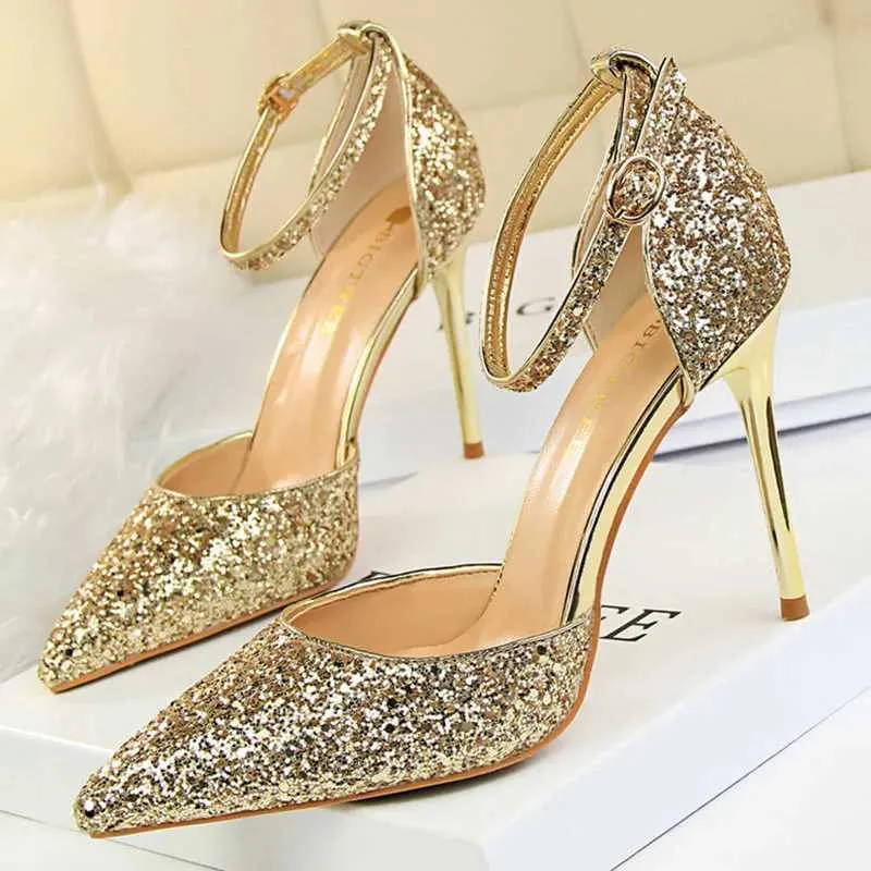 Chaussures habillées Femmes d'été 7,5 cm 9,5 cm de haut talons bling sandals dame mariage nuple or argent sandle sparkly fête nightclub h240423