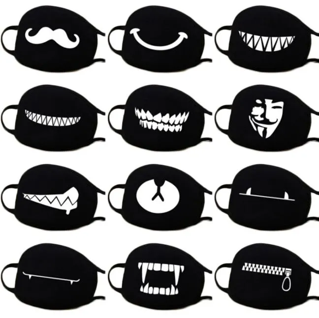 13 Arten von Mustern Frau Männer Mode Cartoon lustige schwarze Baumwolle Schwarze Mund halb Gesicht weicher Antifog Antidust Mask3278665