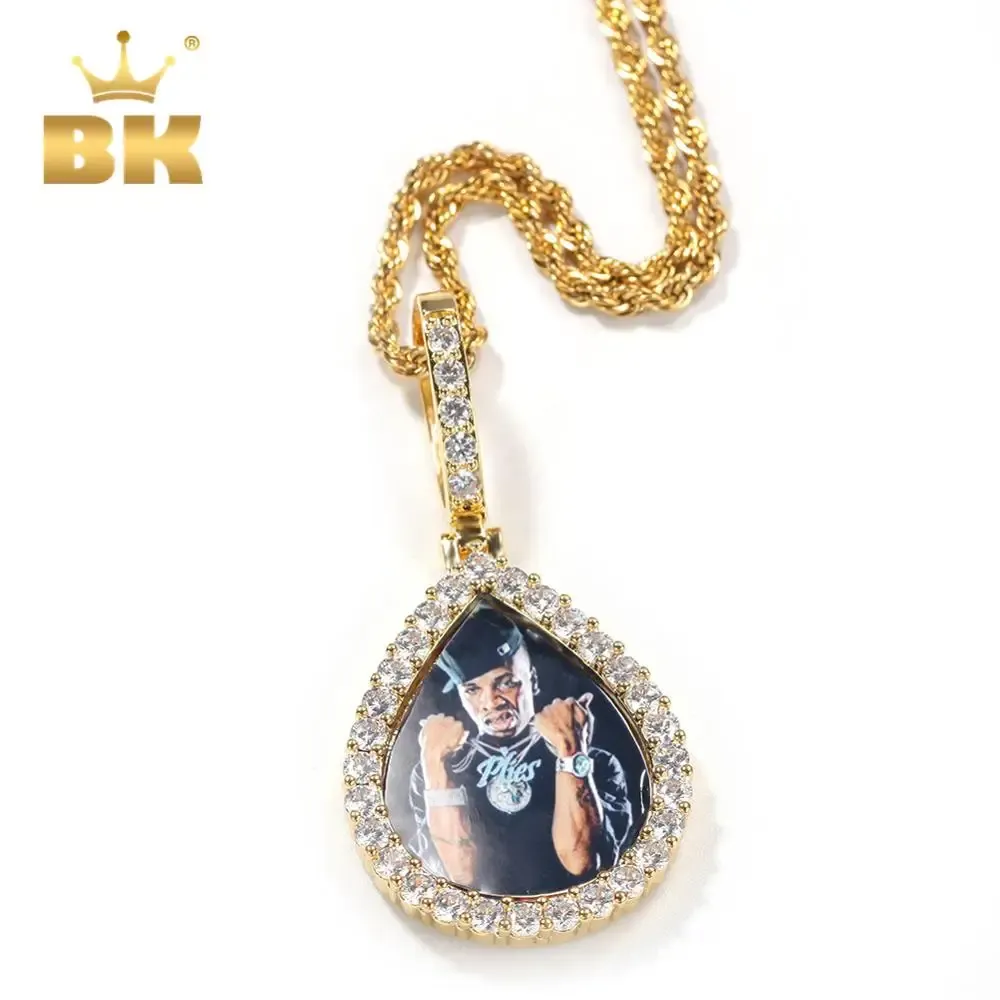 Halsband The Bling King Custom Water Drip Photo Pendant Iced Out Cubic Zirconia Diy Picture Halsband Punk Style Hiphop SMEE sach