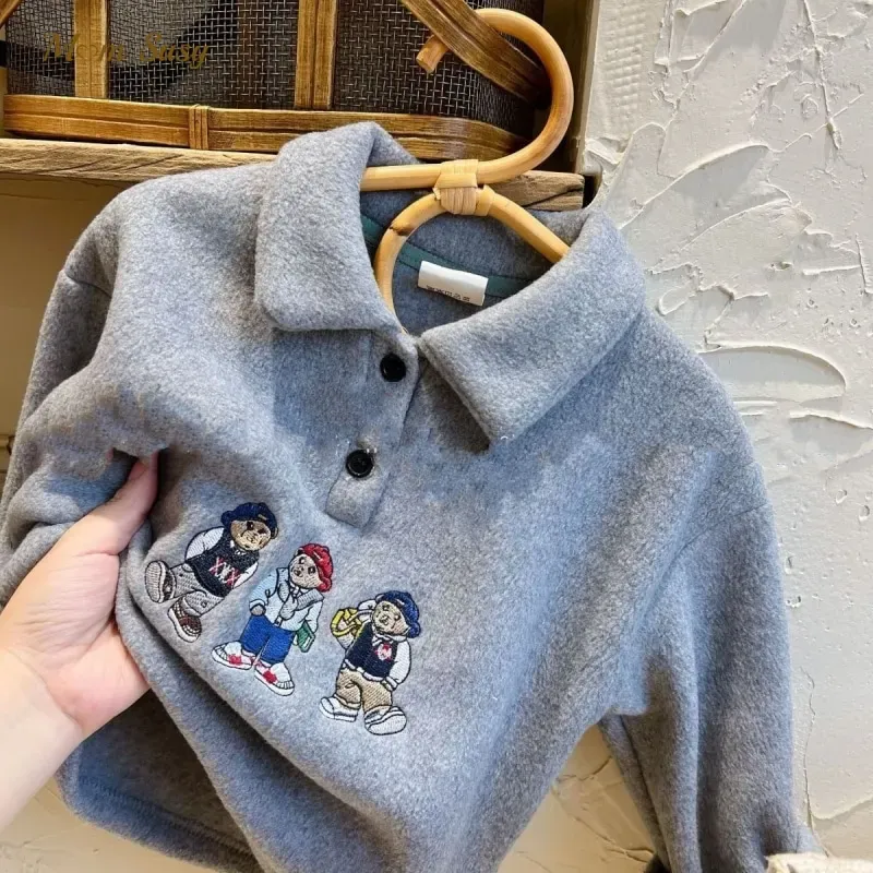 Sweatshirts Neugeborene Baby Jungen Mädchen Vlies Cartoon Bären Hoodie Kind Kleinkind Kinder warmes Top Frühling Herbst Winter Pullover Baby Kleidung 18m7y