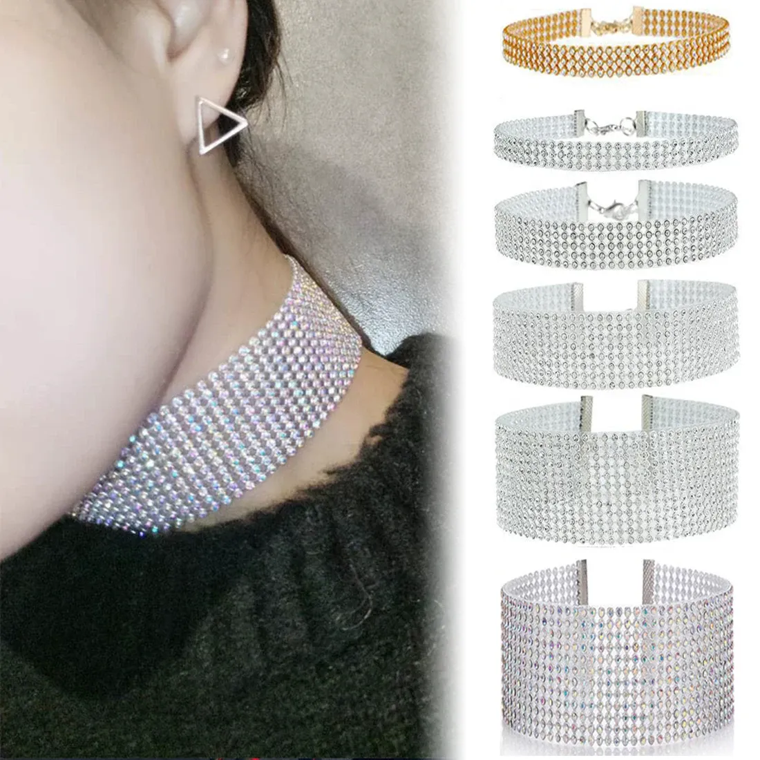 Necklaces TOP Quality Cool Shiny Rhinestone Bundle Neck Popular Element Collar Necklace Punk Hip Hop Women's Choker Gift Korean Jewelry