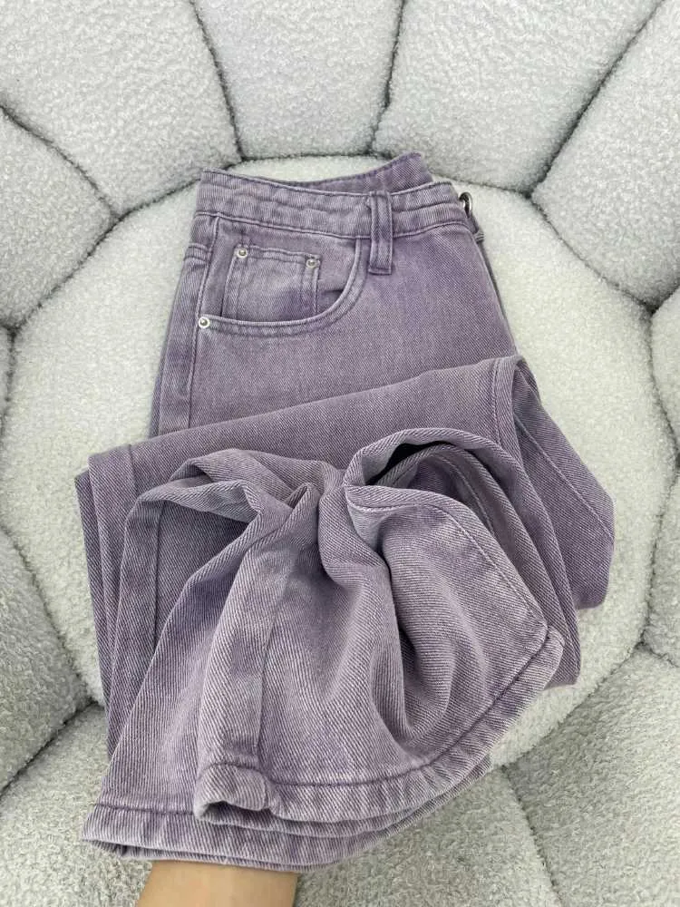 Kvinnors jeans S-5XL Womens Purple Straight Denim Pants Spring/Summer High midja Löst breda ben Mens extra stora kvinnors jeans Y240422