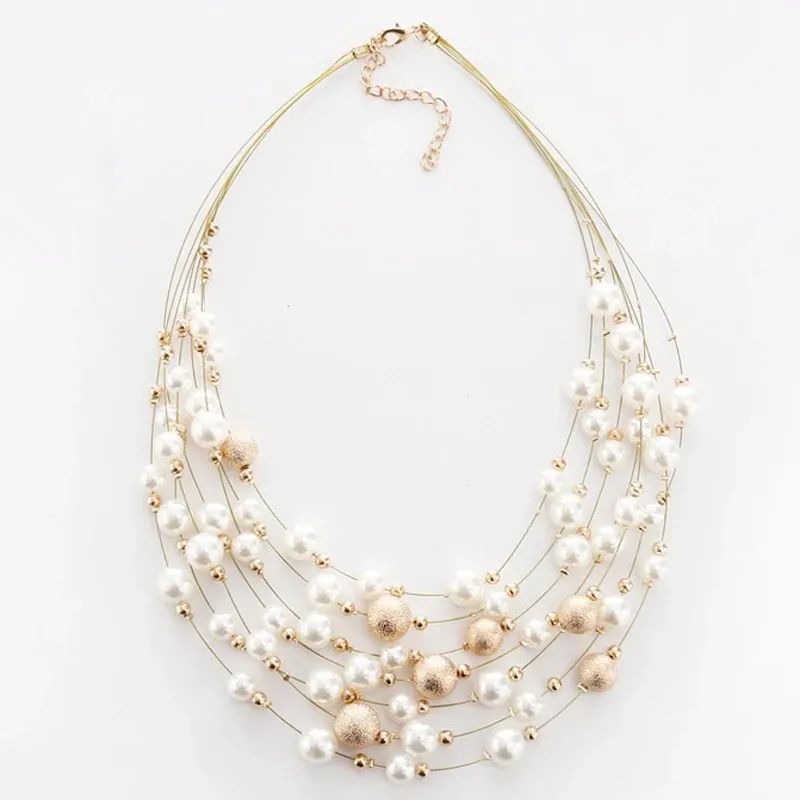Colares KMVexo 2020 Novas jóias de moda cor de ouro de cor de ouro imitando colares de pérolas para mulheres colar de noiva para festas
