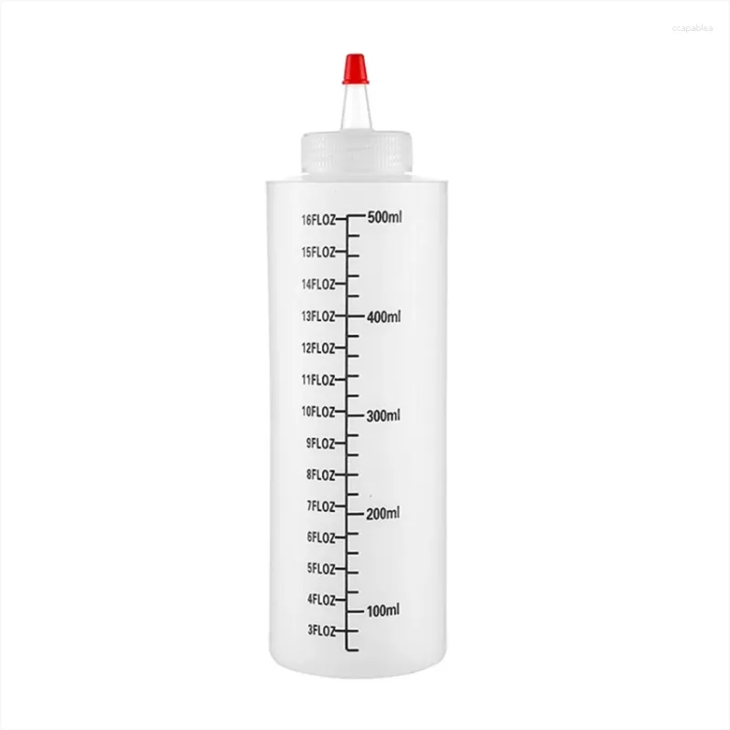 収納ボトル120/360/500mlプラスチック製の針の鼻のスケール絞りボトルは、キッチンサラダソース用のリークプルーフ付きスクイーズ可能