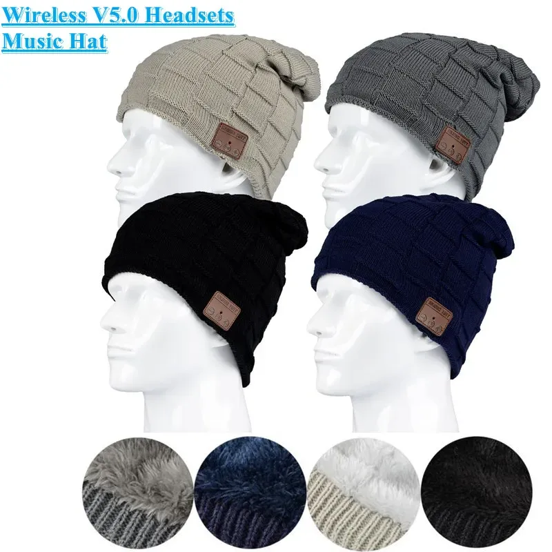 Stövlar trådlöst Bluetoothcompatible Beanie Sticked Veet Winter Warm Running Hat Headset Mic Headphone Musik Pannband Sport Smart Cap