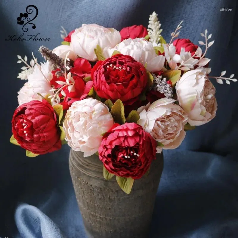 Dekorativa blommor Koko Flower Artificial Bouquet med 13 huvuden Europeiska Peony Home Decor Dining Table Center Decoration Wedding Wedding