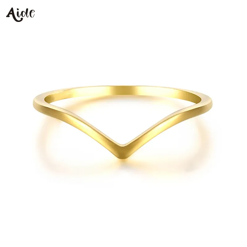 Ringar Aide Preseal Solid Gold Jewelry 9K/10K/14K/18K/24K Guldringar för kvinnor Minimalistisk fransk stil V -form Slim Thin Stapble Ring